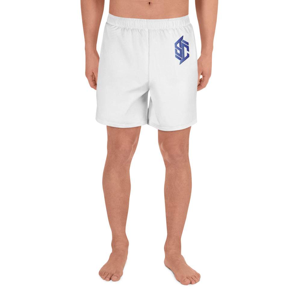 Black men's athletic shorts with elastic waistband and drawstring for running and sports activities