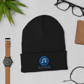 Black cuffed beanie made of 100% turbo acrylic, unisex and hypoallergenic, 12 inches long