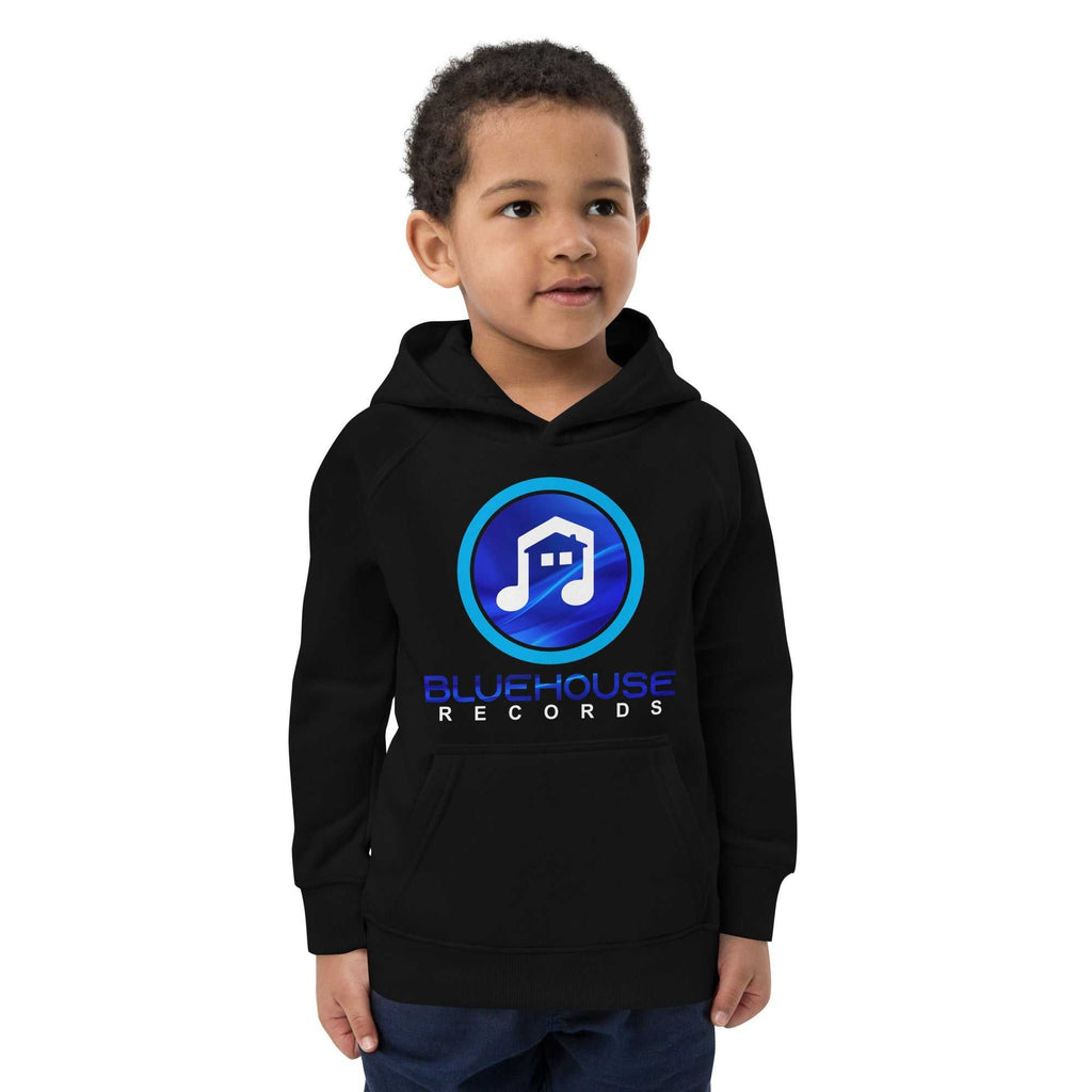 Kids eco hoodie made from organic cotton and recycled polyester with lined hood and ribbed cuffs
