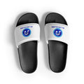 Black cushioned men's slides with textured footbed and lightweight PU outsole for summer comfort